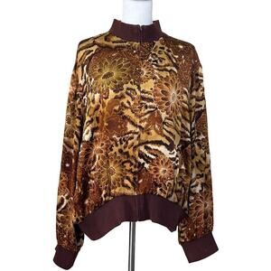 Spencer Jeremy brown sillk bomber Jacket, 2XL, vintage, eclectic, artsy, wacky